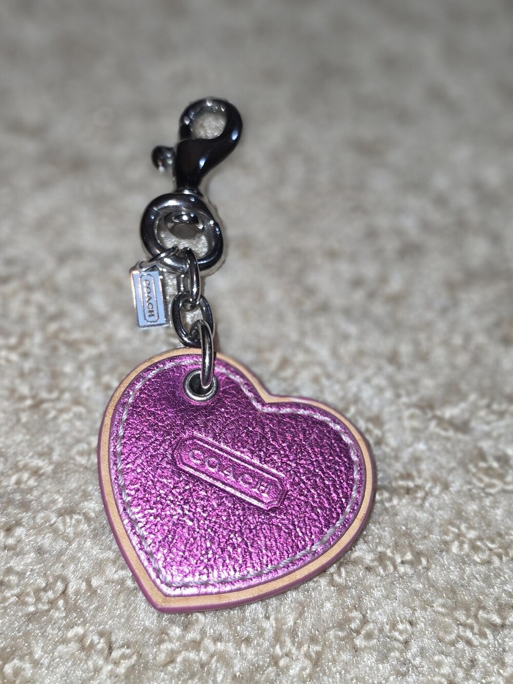 Coach Metallic Pink Heart Key Charm with Silver Hardware Y2k